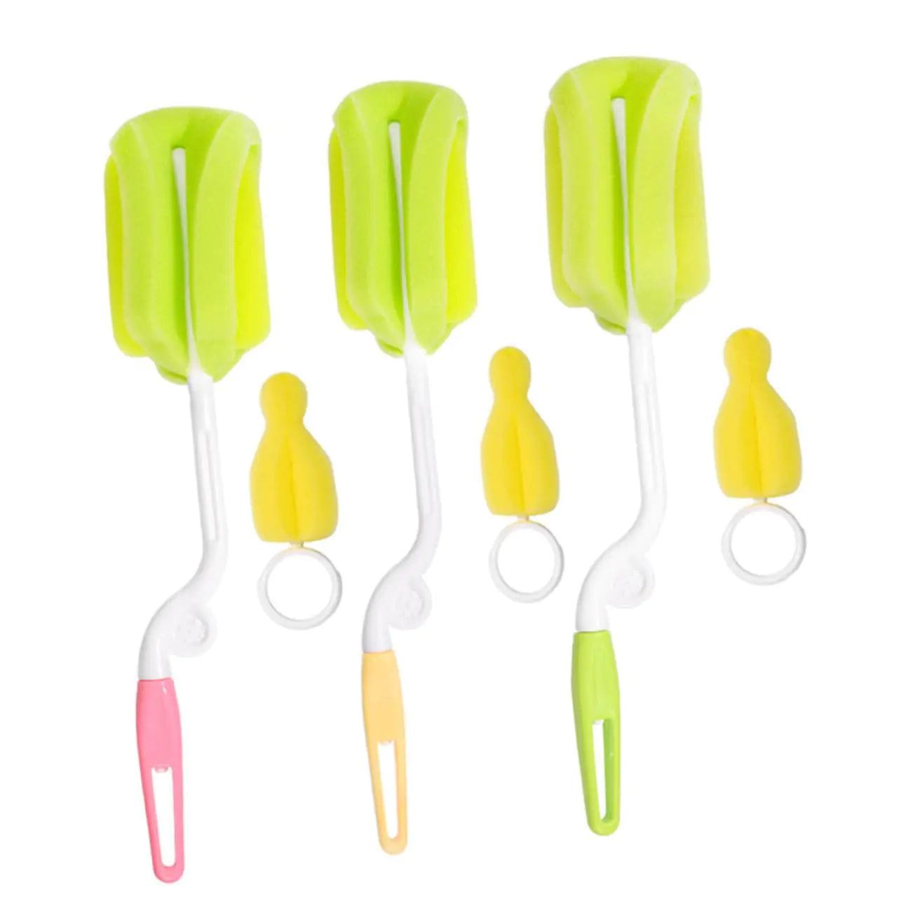 Beatifufu 1Set Bottle Cleaning Brush Set Rotatable Sponge Brushes for Feeding Bottles and Pacifiers Soft and Durable Cleaning Tools Yellow Green Pink