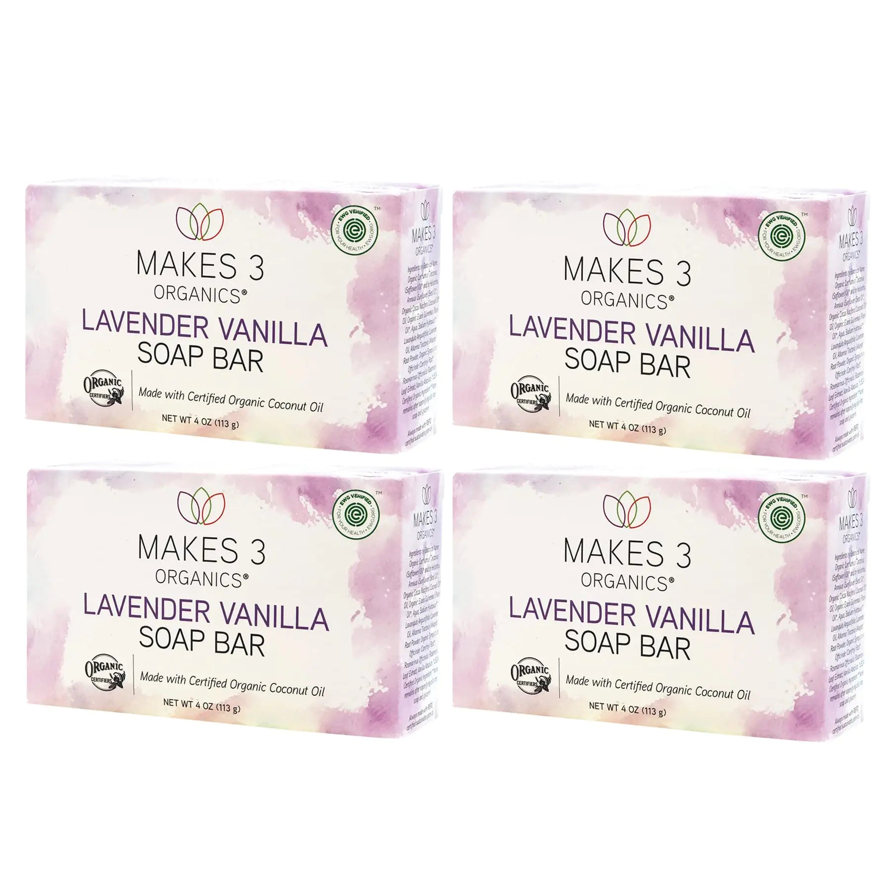 Organic Soap Lavender Vanilla - Superfood for the Skin - 100% Handcrafted - Calming Aromatherapy Benefits - Promotes Health & Beauty (Organic Soap 4 Pack)