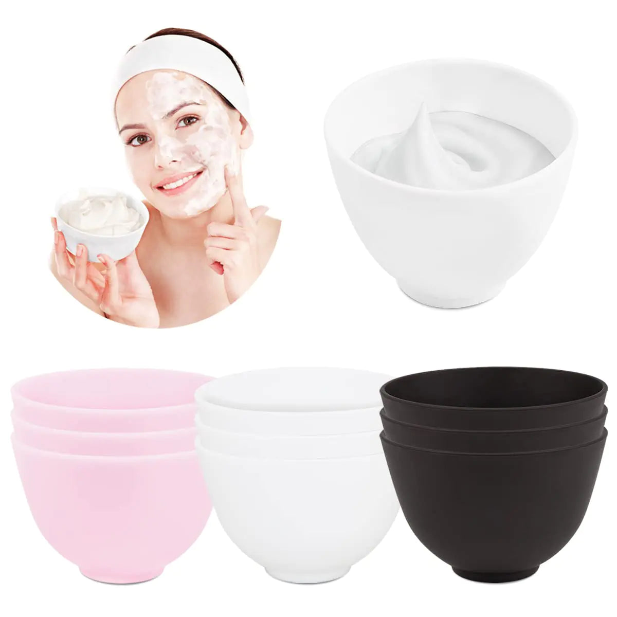 ANRONCH 9 Pieces Home Use Silicone Facial Mask Mixing Bowl Diy Face Mask Mixing Bowl for Facial Mask Mud Mask and Other Skincare Products Cosmetic Beauty Tool