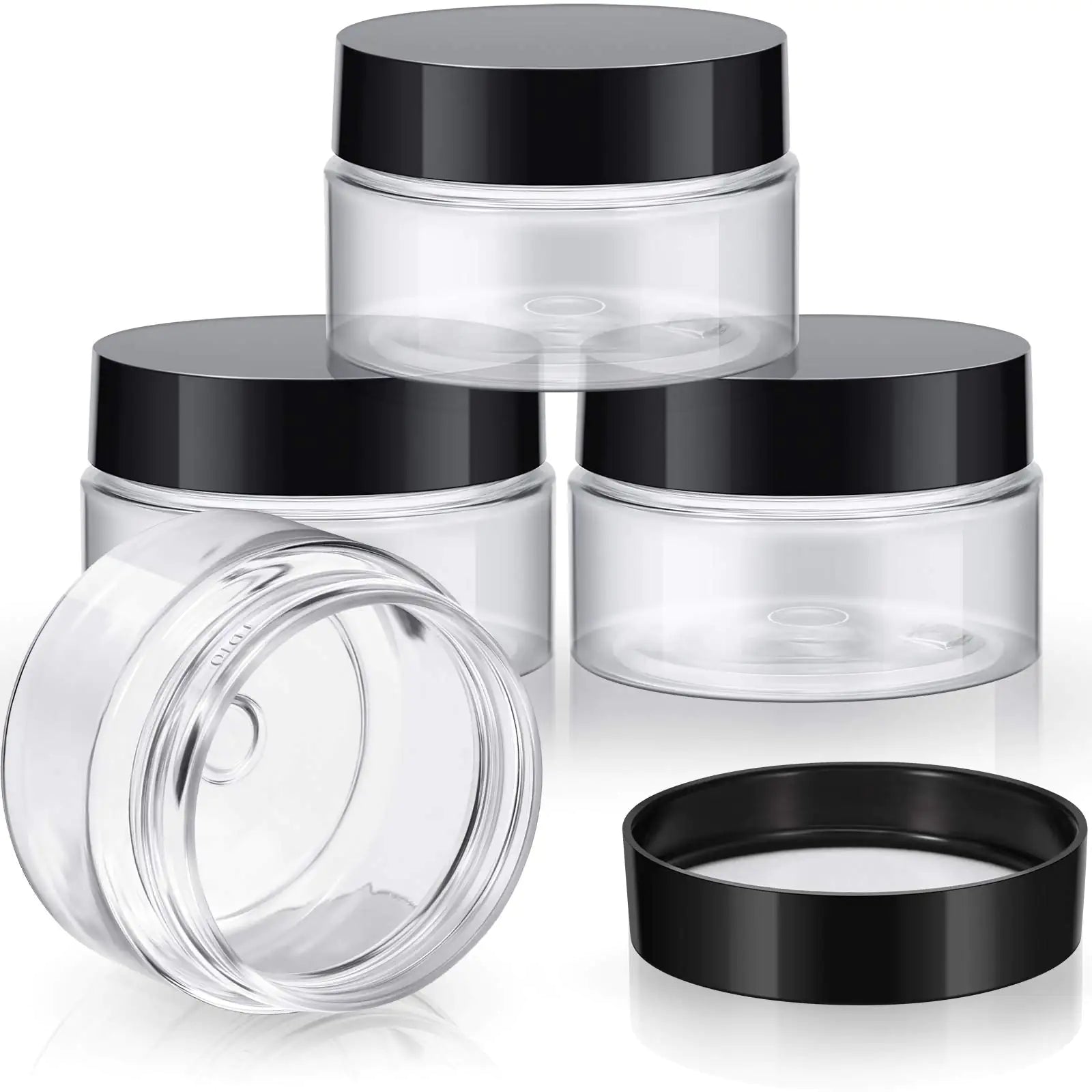 Patelai 4 Pieces Round Clear Wide-mouth Leak Proof Plastic Container Jars with Lids for Travel Storage Makeup Beauty Products Face Creams Oils Salves Ointments DIY Making or Others (Black,1 Ounce) 1 Ounce Black