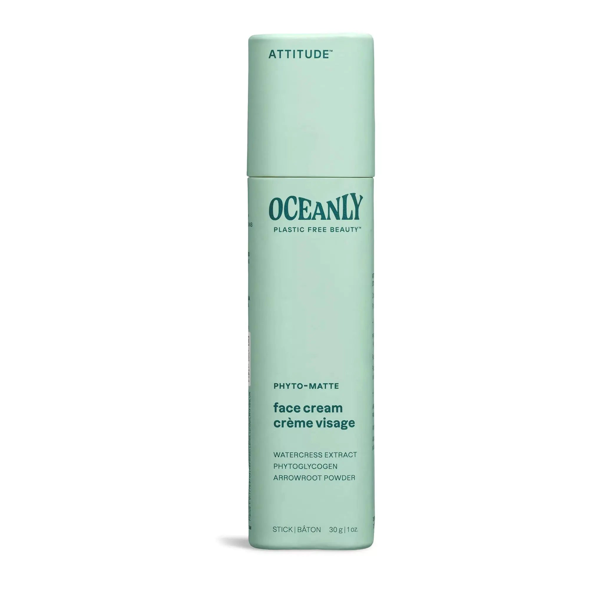 ATTITUDE Oceanly Face Cream Stick EWG Verified Plastic-free Plant and Mineral-Based Ingredients Vegan and Cruelty-free Beauty Products PHYTO MATTE Unscented 1 Ounce