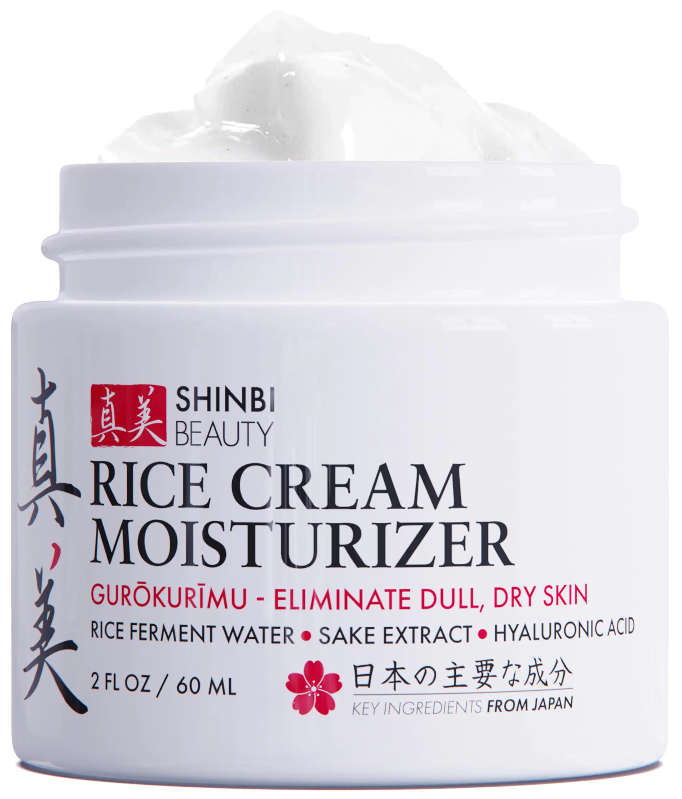 Shinbi Beauty Japanese Skincare Moisturizer for Face - Rice Cream With Rice Ferment + Sake Extract - J Beauty Natural Asian Skincare Products 2oz