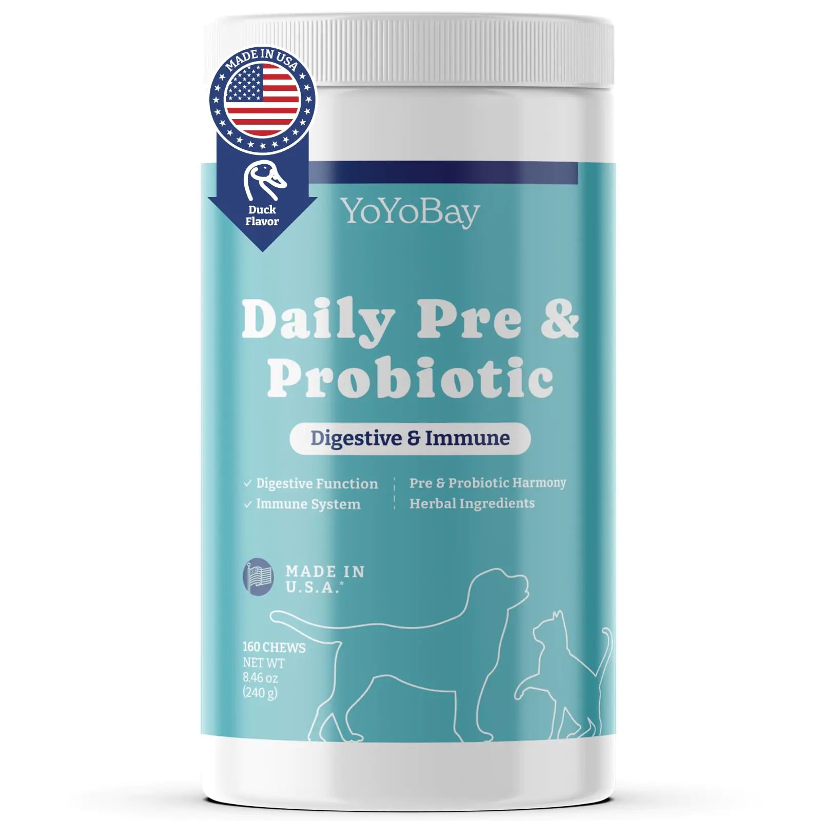 Probiotics for Dogs Daily Dog Probiotics and Prebiotics for Gut Health and Digestive Health Support Immune System Yeast Balance Maintain Skin & Coat Health Duck Flavor 160 Soft Chews