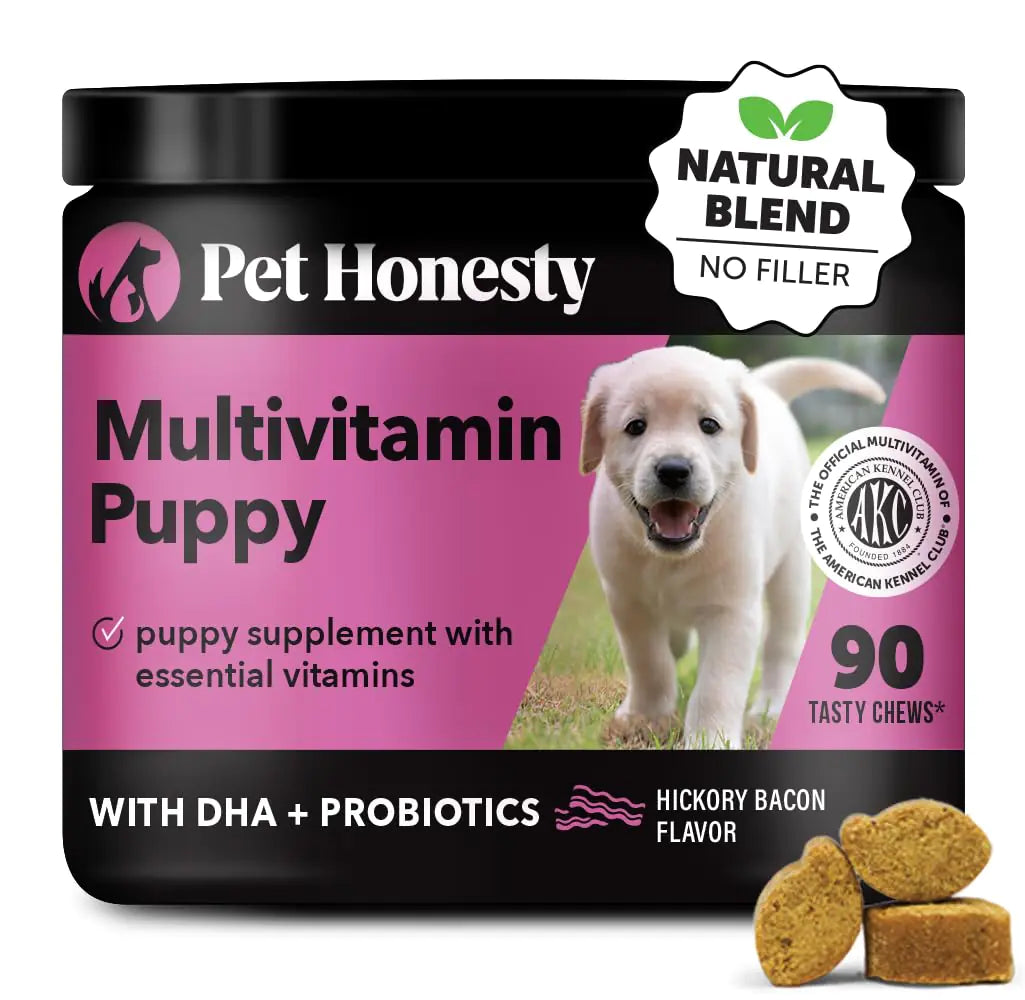 Pet Honesty Multivitamin Puppy Treats - Essential Dog Supplements & Vitamins for Learning and Cognitive Development- Probiotics Omega Fish Oil for Health & Heart Immune Health - Dog Health Supplies