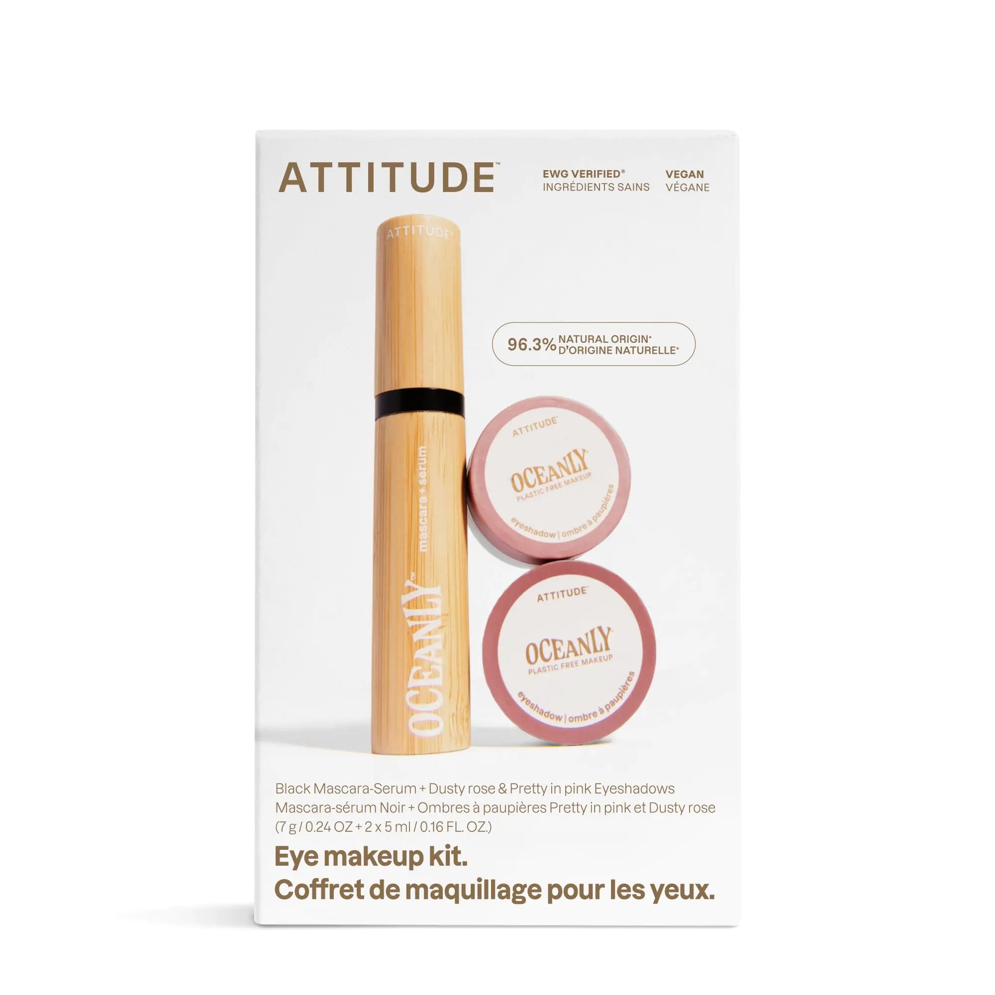 ATTITUDE Oceanly Pink Makeup Set EWG Verified Eyeshadow and Lash Serum Infused Mascara Vegan Beauty Set of 3 Products